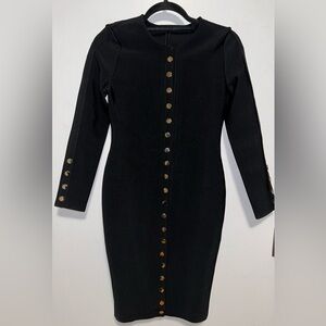 Black Button Down Body Con Dress SIZE L Runs Small